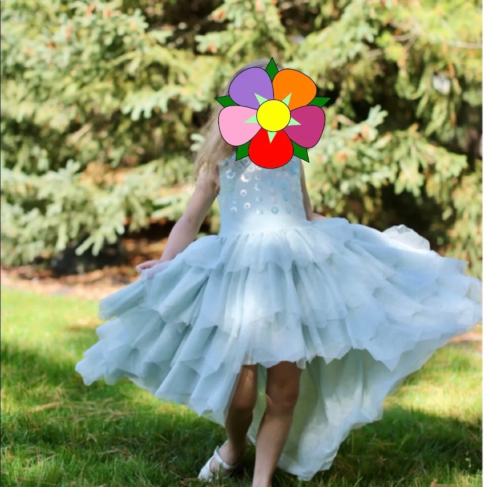 ☀️H&M Girl’s Pale Green Sequined Hi Low Dress, 5-6 yrs